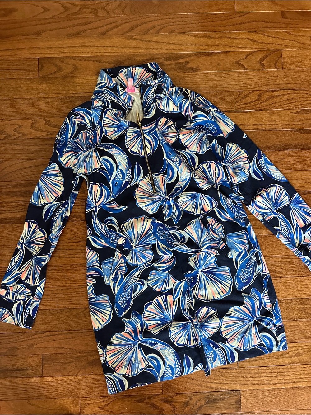 Lilly Pulitzer Navy Floral Half-Zip Tunic Dress